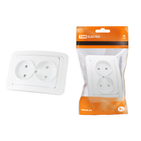 TDM Розетка двойная 2П 10А c защитными шторками белая 