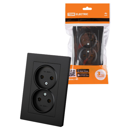 Розетка двойная 2П 10А 250В черная 