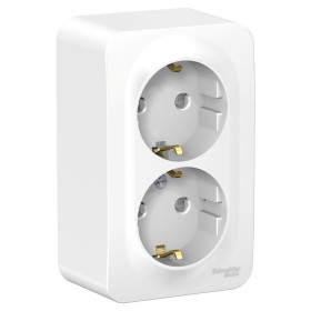 Systeme Electric Blanca наруж Бел Розетка 2-ая с/з со шторками 16А, 250В, монтажная пластина