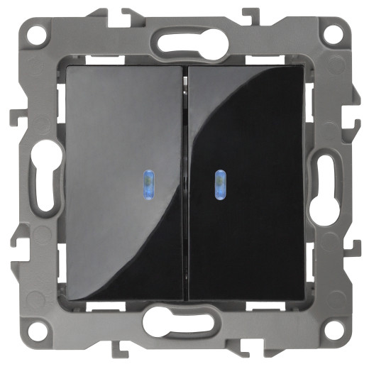 12-1106-06 ЭРА Переключатель двойной, 10АХ-250В, IP20, Эра12, чёрный (10/100/2500)