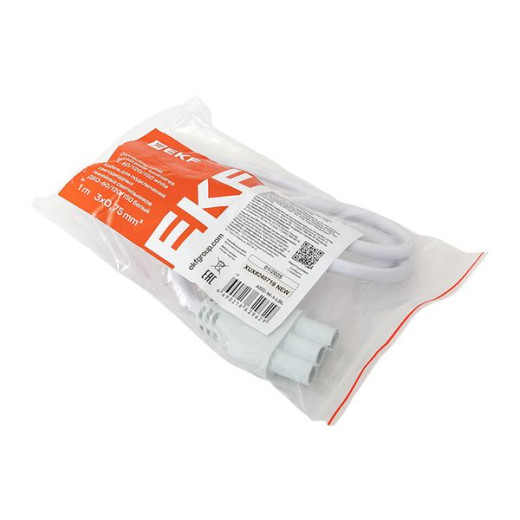 Кабель для подключения светодиодных линейных светильников ДБО-60/120/150 белый 1 метр 3x0,75 мм2 EKF