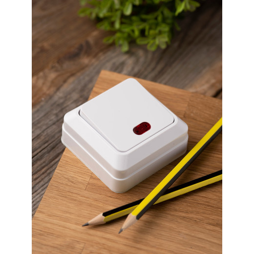 Рим Выключатель 1-клавишный с индикатором 10А белый EKF