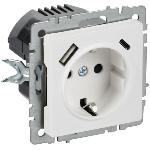 BRITE Роз. с з/к/ш 16А с USB A+C 18Вт РЮш11-1-БрАБ а/б IEK