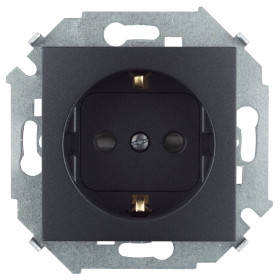 Simon 15 Графит Розетка с/з, с защитными шторками, 16А, 250В, винт. зажим
