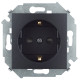 Розетка с заземлением 2P+E, с защитными шторками, 16А, 250В, винт. зажим, графит