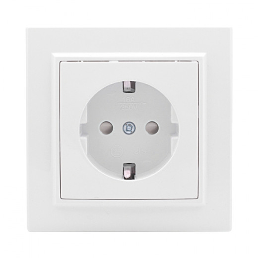 Минск Розетка 1-местная СП с заземлением 16А белая с защ. штор. EKF Basic