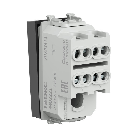 Выключатель двухполюсный одноклавишный модульный, Avanti, черный квадрат, 1 модуль