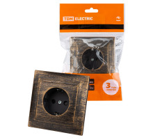 TDM Розетка 2П+З 16А 250В с защ. шт. старинная бронза 