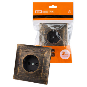 TDM Розетка 2П+З 16А 250В с защ. шт. старинная бронза 