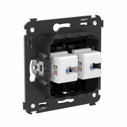 Компьютерная розетка RJ-45 без шторки в стену, кат.6А двойная, Avanti, черный квадрат