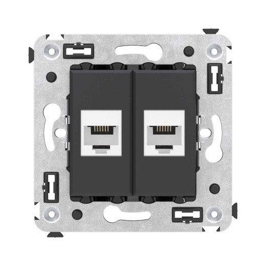 Телефонная розетка RJ-12 без шторки в стену двойная, Avanti, черный матовый