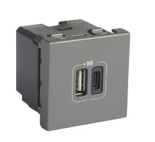Legrand Mosaic Розетка USB-C+USB-A для зарядки Программа 2 модуля алюминий