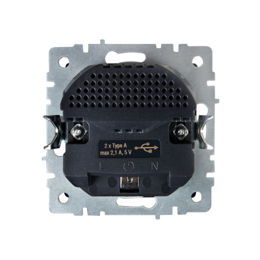 BRITE Роз. с з/к/ш 16А с USB A+A 2,1А РЮш10-1-БрС сталь IEK