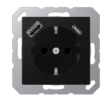 JUNG A Flow/A 550 Черный матовый Розетка с USB-зарядным устройством, тип A+С, SCHUKO