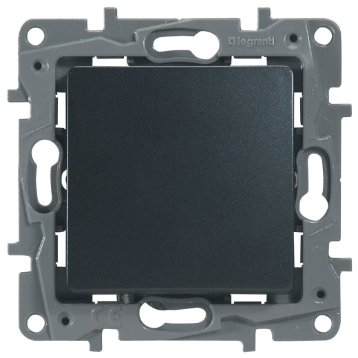 Выключатель кнопочный одноклавишный - Legrand Etika - с нормально-открытым/нормально-закрытым контактом 6А 250В безвинтовые зажимы - антрацит