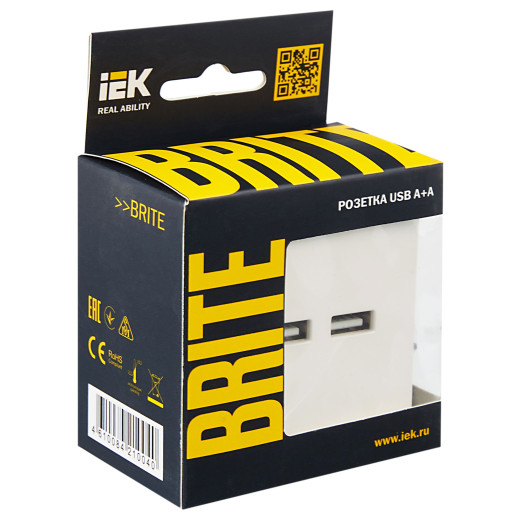 BRITE Роз. USB A+A 3,1А РЮ10-1-БрЖ жемч. IEK