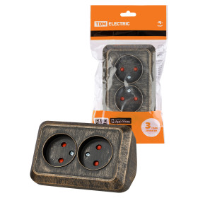 TDM Розетка угловая двойная 2П открытой установки с з/ш IP20 250В 10А бронза 