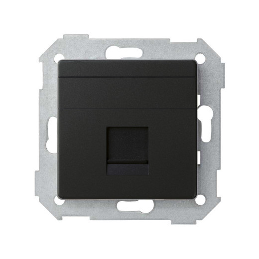 Розетка прямая для передачи данных со шторкой на 1 разъем RJ45 черного матового цвета S82 Concept