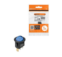 TDM MIRS-101-3-B 250В AC/DC, 1P, 6А, (3с), ON-OFF, черный корпус, синяя клавиша, LED подсв.