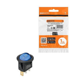 TDM MIRS-101-3-B 250В AC/DC, 1P, 6А, (3с), ON-OFF, черный корпус, синяя клавиша, LED подсв.