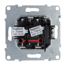 Legrand/Daccord SUNO Белый Выключатель двухклавишный 10АХ 250В с подсветкой/индикацией. Безвинтовые зажимы.  .