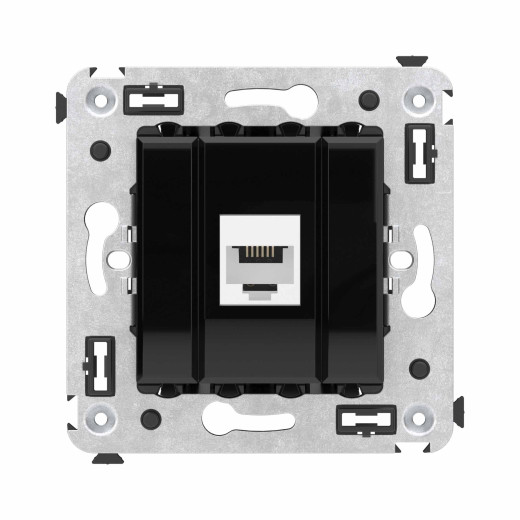 Телефонная розетка RJ-12 без шторки в стену одинарная, Avanti, черный квадрат