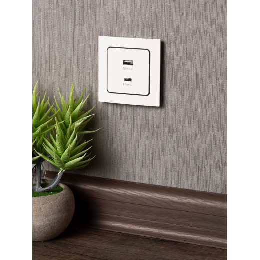 Стокгольм Механизм Розетки с 2USB type-A + type-C винтовые клеммы белый EKF PROxima