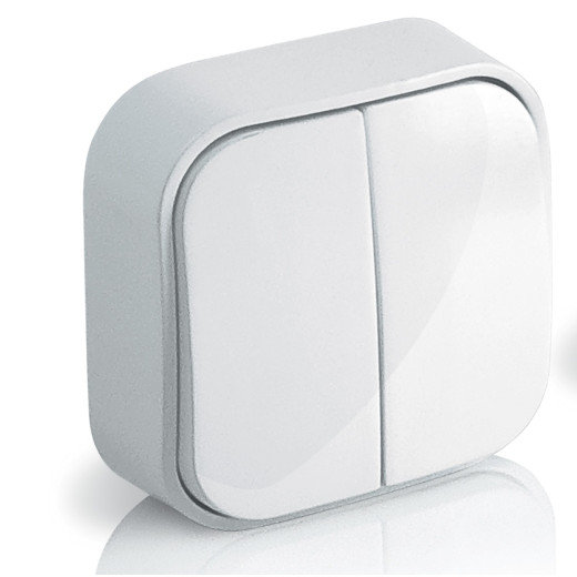 Выключатель двухклавишный - Legrand Quteo - IP20 10А 250В винтовые зажимы накладной монтаж - белый