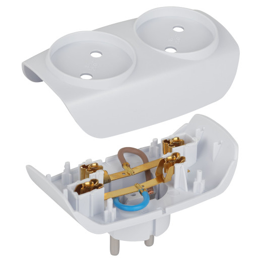 Разветвитель электрический ЭРА SP-2-W на 2 розетки без заземления 16А белый