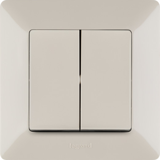 Valena LIFE.Выключатель двухклавишный 10А 250В с лицевой панелью.Безвинтовые зажимы.Слоновая кость