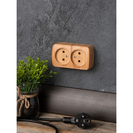 Розетка 2-местная ОП Минск 10А без заземления светлое дерево EKF