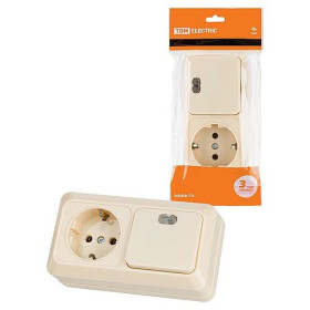 TDM Блок комбинированный выключатель 1-кл. с подсветкой 10А + розетка 2П+З 16А 250В БКВР IP20 сл. кость 