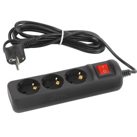 ЭРА Удлинитель электрический UX-3es-3m-B с заземлением с выключателем 3 розетки 3 м ПВС 3x0,75мм2 10А черный