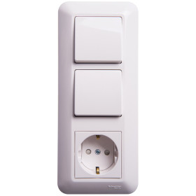 Systeme Electric Blanca внутр Бел Блок: Розетка с/з + Выключатель 1-кл. + Выключатель 1-кл. (индивид.упак.)