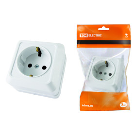 TDM Розетка 2П+3 открытой установки IP20 16А 250В (керамика) белая 