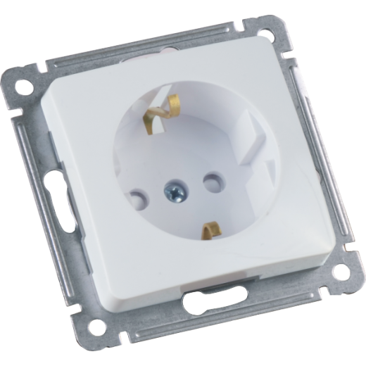 РС16-412 Розетка скрытой установки, одноместная, с заземляющим контактом, со шторкой, механизм, цвет белый