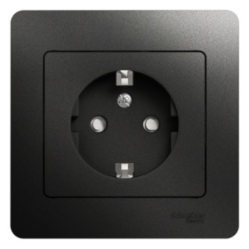 Systeme Electric Glossa Антрацит Розетка с/з со шторками, 16А (в сборе)