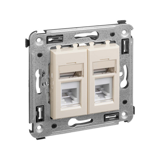 Телефонная розетка RJ-12 в стену двойная, Avanti, ванильная дымка