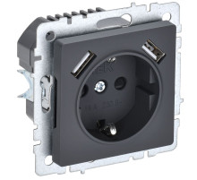 IEK BRITE BASE Графит Розетка с з/к/ш 16А с USB A+A 2,1А РЮш10-1-БрГ графит