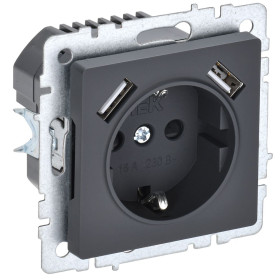 IEK BRITE BASE Графит Розетка с з/к/ш 16А с USB A+A 2,1А РЮш10-1-БрГ графит