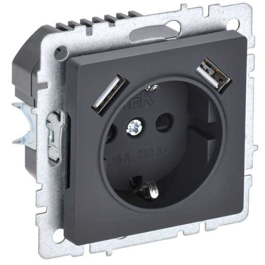 BRITE Роз. с з/к/ш 16А с USB A+A 2,1А РЮш10-1-БрГ граф. IEK