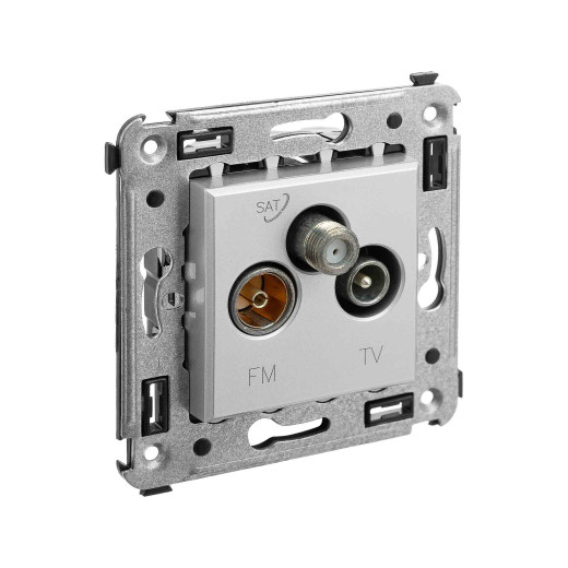 Розетка TV-FM-SAT в стену, Avanti, закаленная сталь
