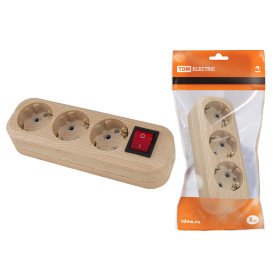 TDM Колодка розеточная 3 гнезда 2П+3 с выключателем16А 250В 