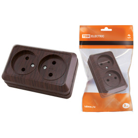 TDM Розетка двойная 2П открытой установки IP20 10А, бук 
