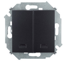 Simon 15 Графит Выключатель 2-клавишный, с подсветкой, 16А, 250В, винт. зажим