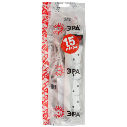 Удлинитель электрический ЭРА  U-4s-1,5m-2x1 без заземления c выключателем 4 розетки 1,5м ПВС 2x1мм2 10А