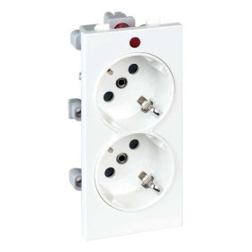 Simon Connect Белая Розетка с заземлением 2x2P+E, сдвоенная, S-модуль, с индикат.налич.напряжения,16А, 250В