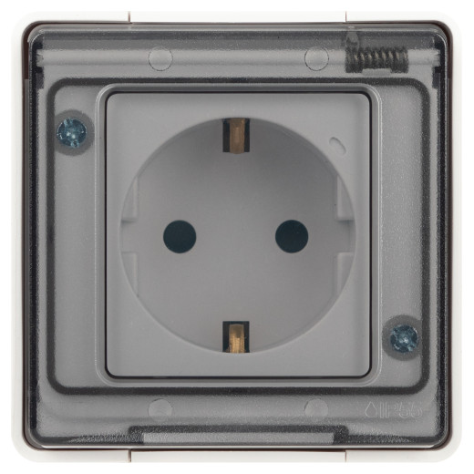 Розетка ЭРА Эксперт 11-2502-01 с заземлением крышкой 2P+E IP55 шторки 16A-250В ОУ белый