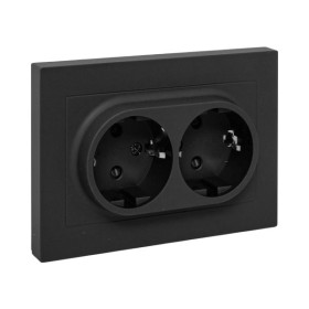 EKF Эпика Механизм розетки двойной, 16А, с заземлением, со шторками, с рамкой, чёрный.