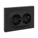 Механизм розетки двойной, 16А, с заземлением, со шторками, с рамкой, чёрный Эпика EKF